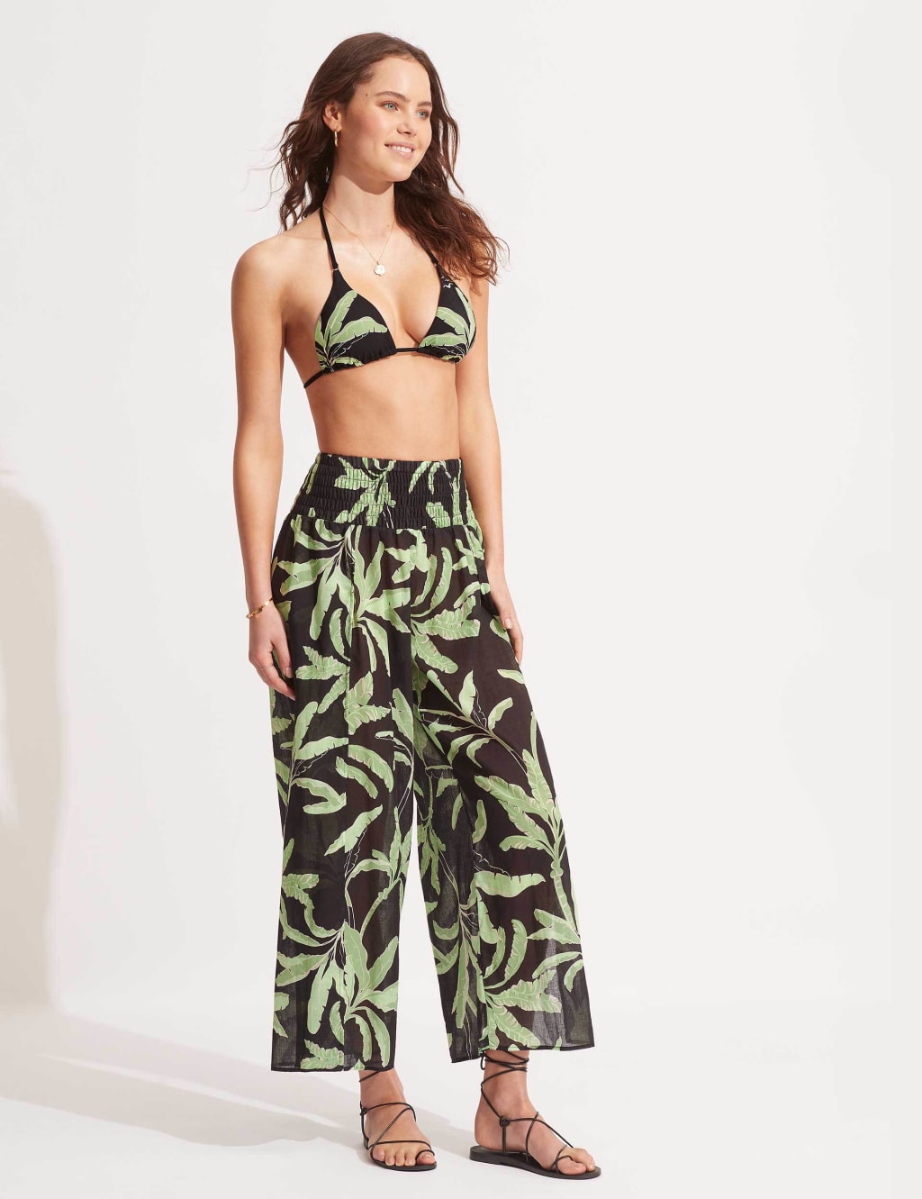 Palm print wide leg trousers online