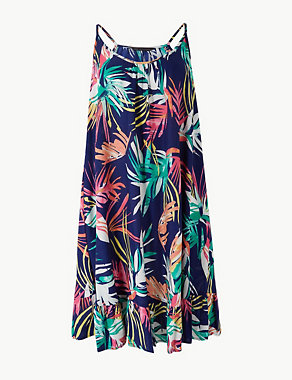 Palm Print Woven Flippy Slip Beach Dress Image 2 of 5
