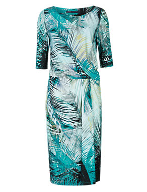 Palm Shadow Drape Front Print Shift Dress Image 2 of 4
