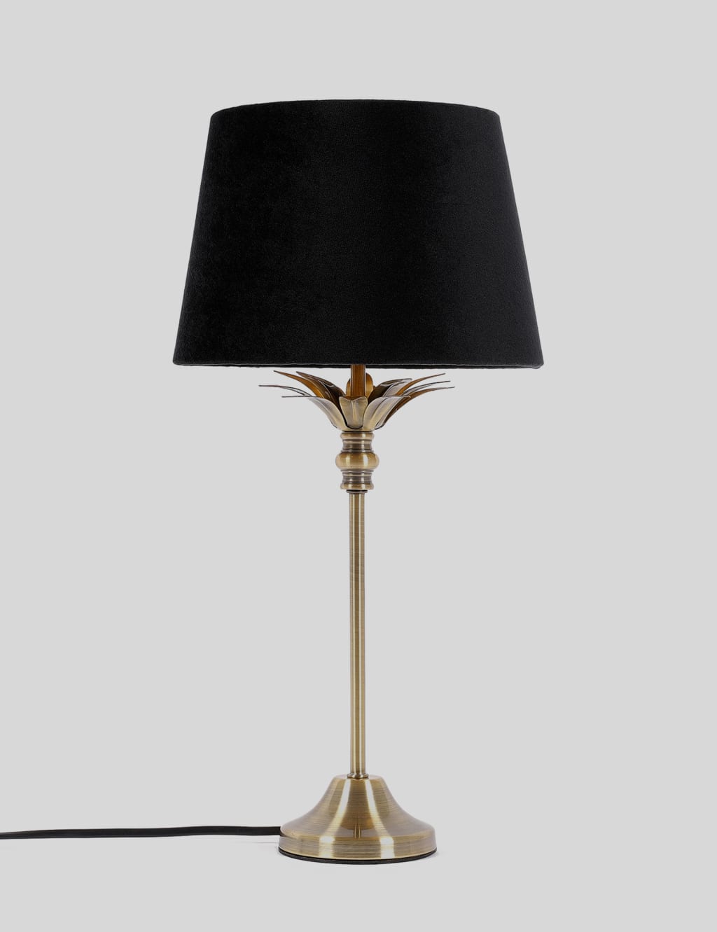 Palm Table Lamp - Black & Antique Brass Metal,Black Shade