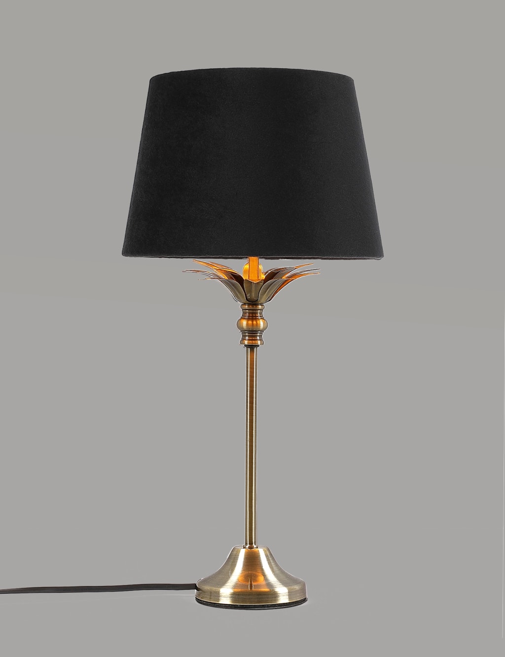 Palm Table Lamp - Black & Antique Brass Metal,Black Shade