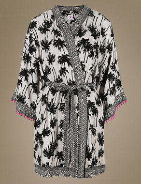 Palm Tree Print Belted Short Wrap Image 2 of 3