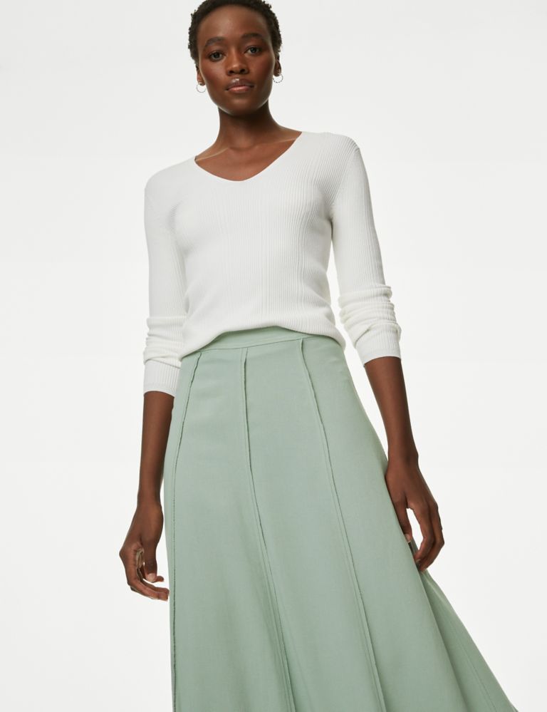 Panelled Midi A-Line Skirt with Linen 3 of 5