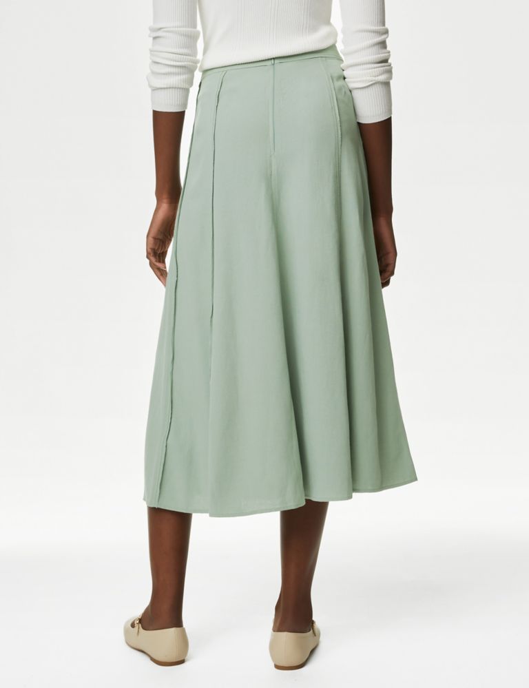 Panelled Midi A-Line Skirt with Linen 5 of 5