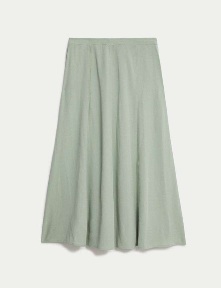 Panelled Midi A-Line Skirt with Linen 2 of 5