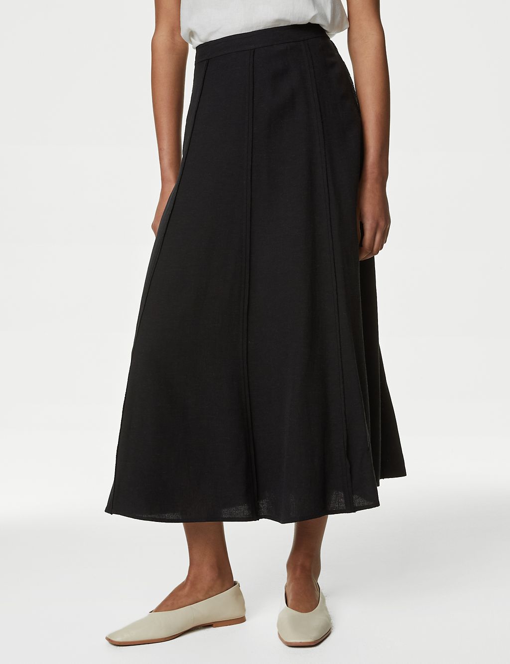 Panelled Midi A-Line Skirt with Linen 2 of 5