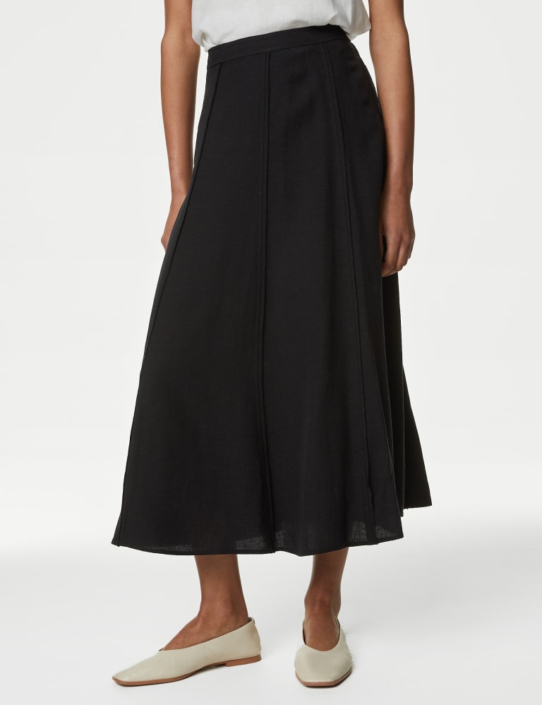 Panelled Midi A-Line Skirt with Linen 3 of 5