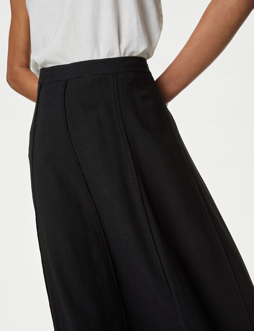 Panelled Midi A-Line Skirt with Linen 4 of 5