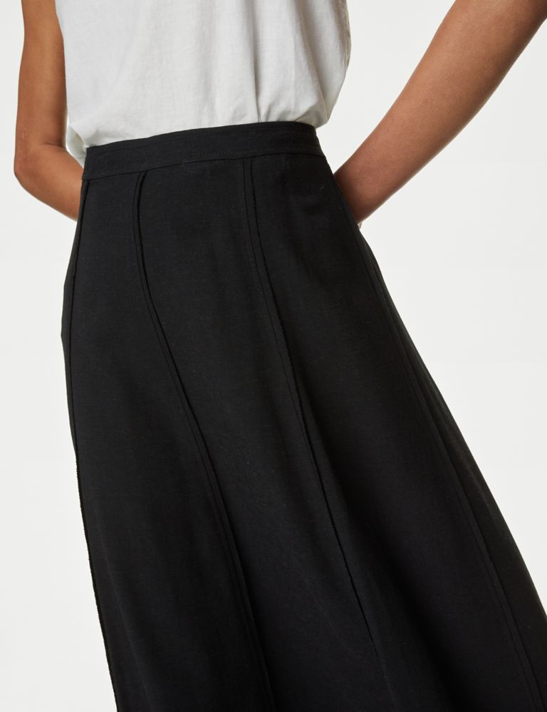 Panelled Midi A-Line Skirt with Linen 4 of 5