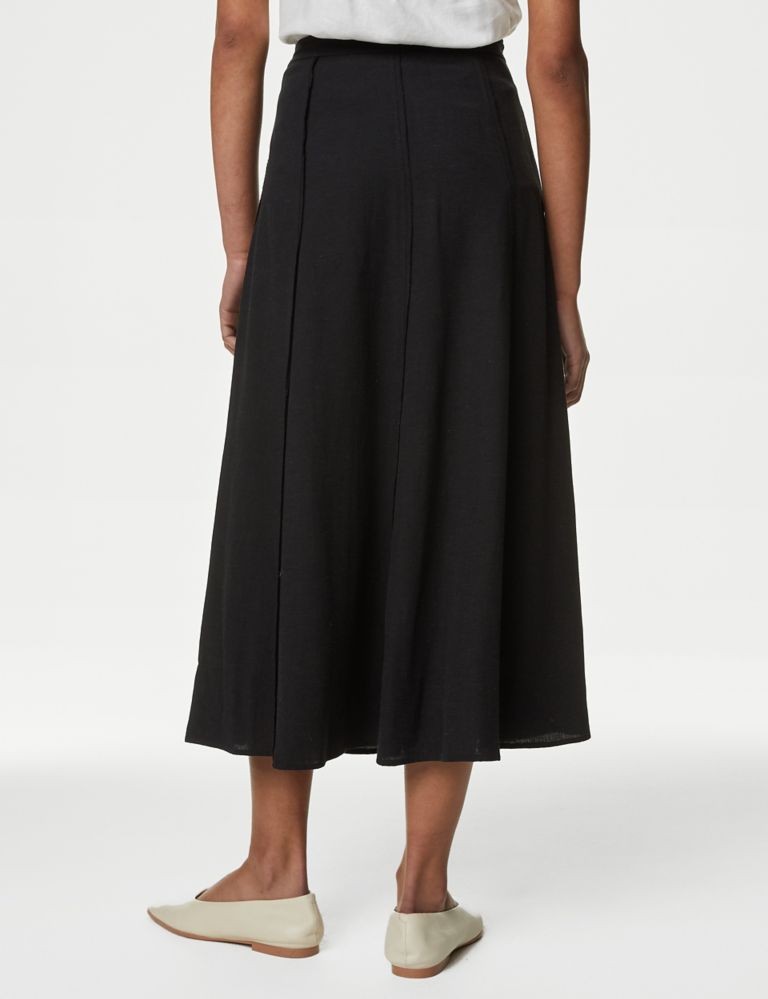 Panelled Midi A-Line Skirt with Linen 5 of 5