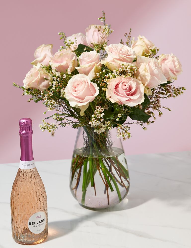 Pastel Pink Rose Bouquet with Prosecco Rosé 1 of 6