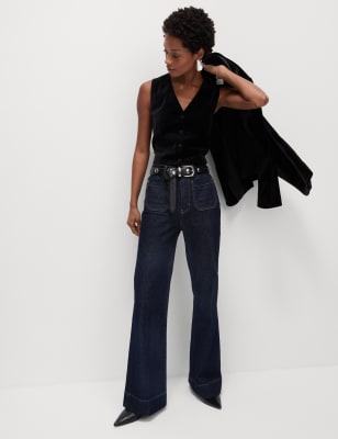 Patch Pocket Flare High Waisted Jeans, M&S Collection