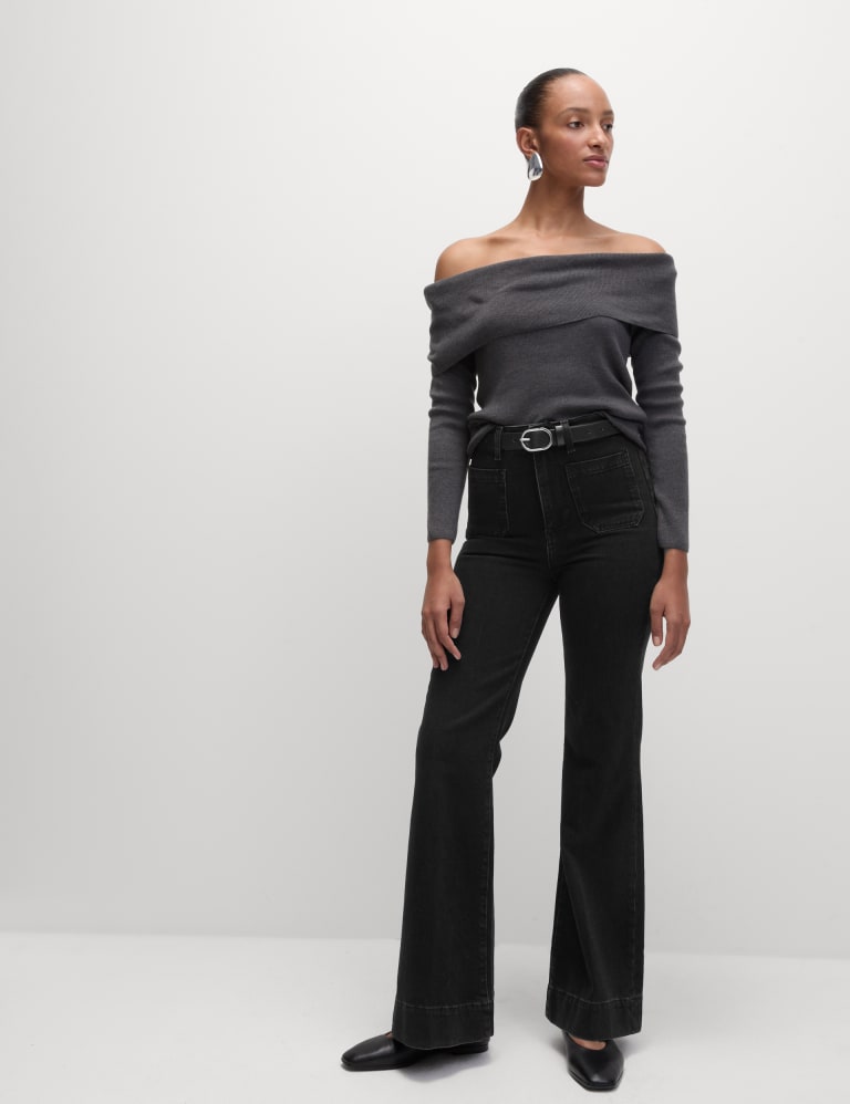 Patch Pocket Flare High Waisted Jeans, M&S Collection