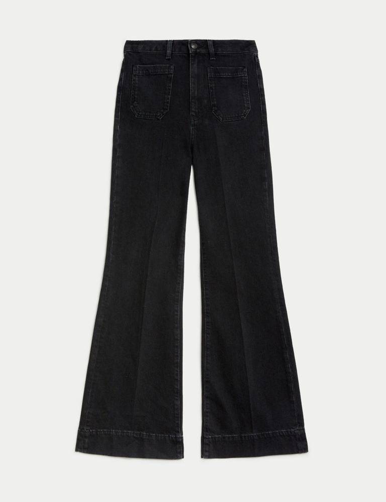 Women High Waist Flare Pants Slim Fit Pockets Flare Jeans Wide Leg Baggy  Denim Trousers Y2K Streetwear (Black, S) : : Fashion