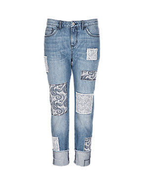 Patchwork Girlfriend Cropped Denim Jeans Image 2 of 4