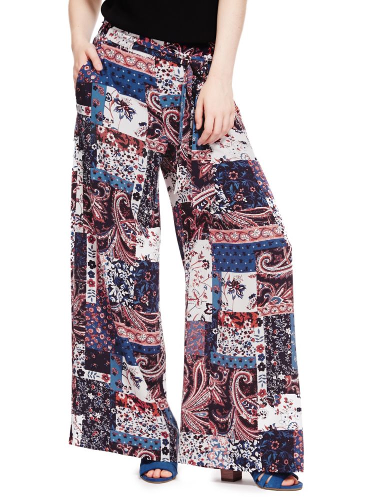 Patchwork Print Wide Leg Trousers 1 of 4