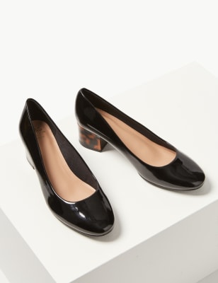 black patent court shoes block heel