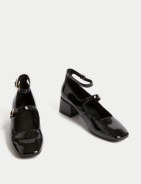 Patent Strappy Block Heel Court Shoes Image 2 of 3
