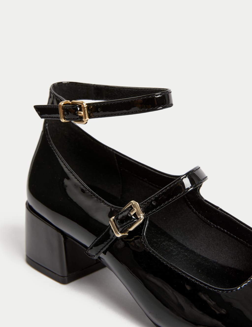 Heel & Buckle London Black Patent Block Heels