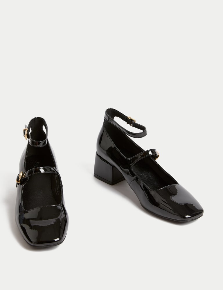 Patent Strappy Block Heel Court Shoes 2 of 3