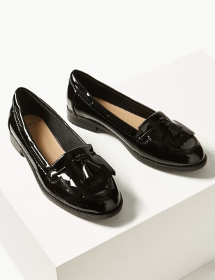 black patent loafers