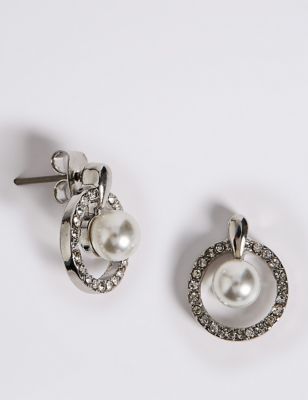 Pavé Pearl Drop Stud Earrings Image 1 of 2