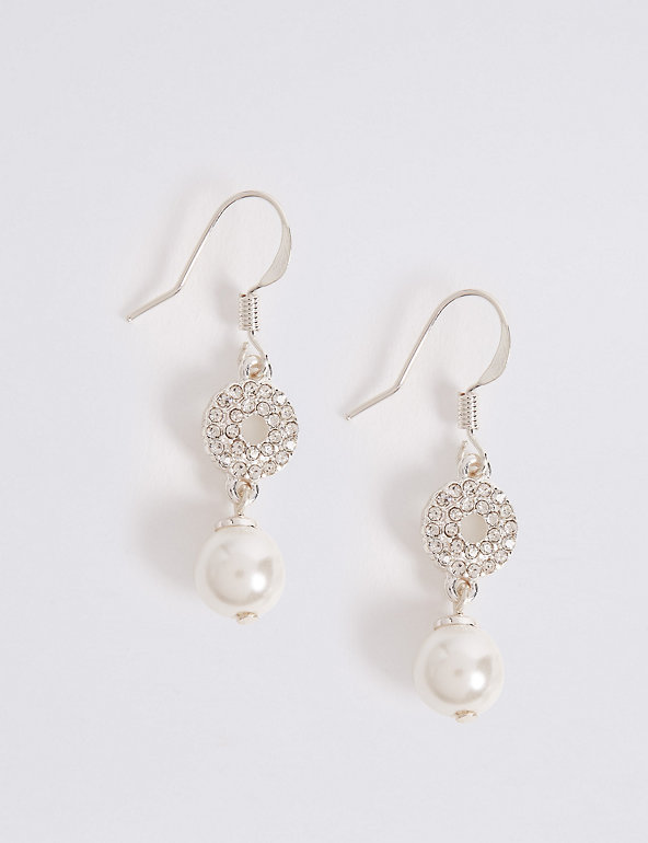 Pave Disc Pearl Earrings Image 1 of 2