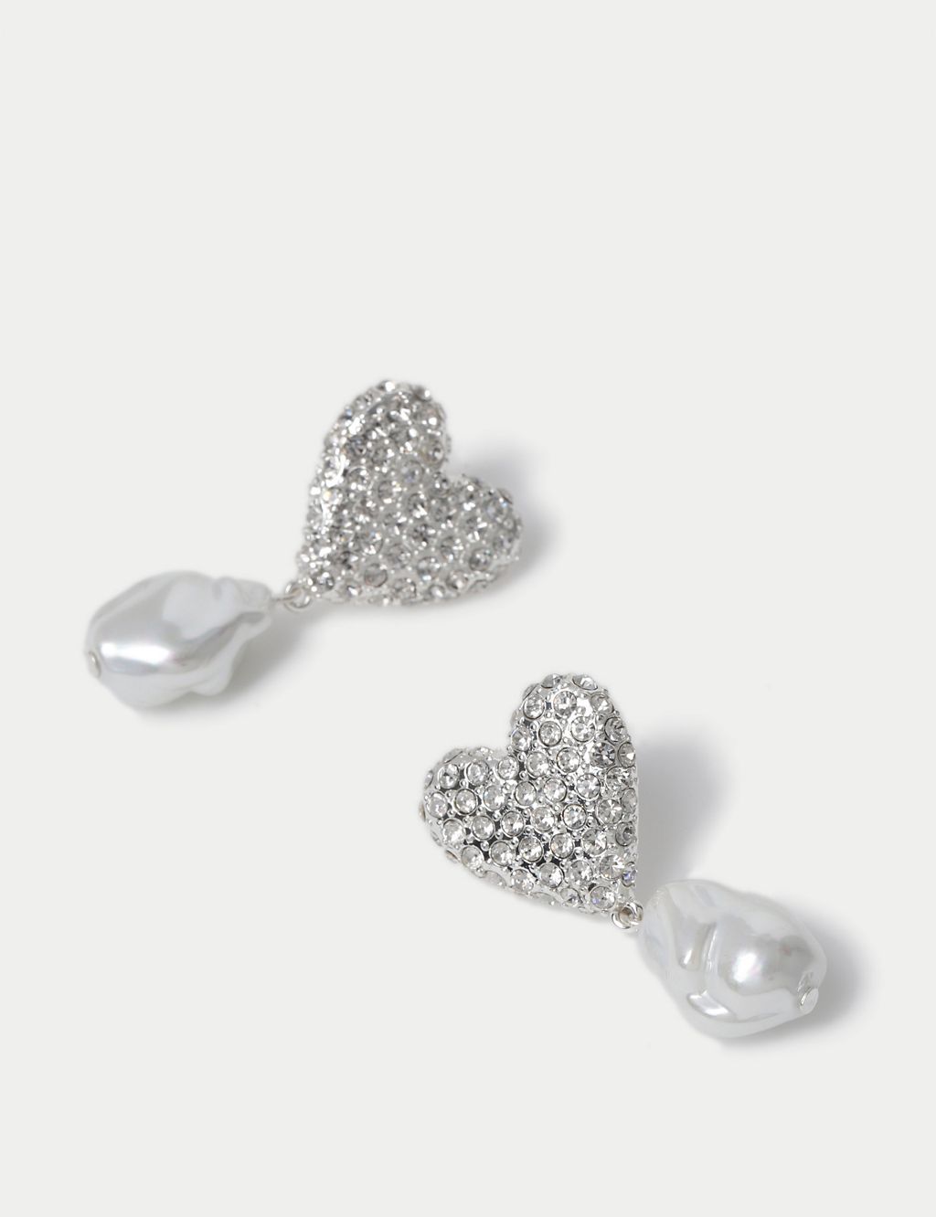Pearl Diamante Heart Drop Earrings 1 of 2