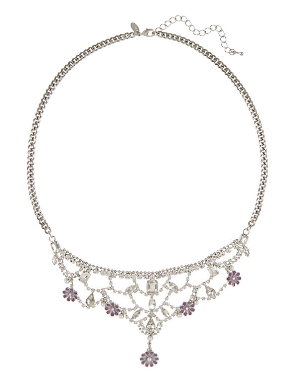 Pearl Effect & Diamanté Cup Chain Necklace Image 1 of 1