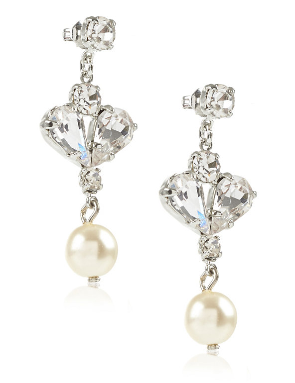 Pearl Effect & Diamanté Drop Earrings Image 1 of 1