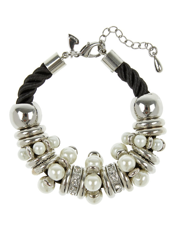 Pearl Effect & Diamanté Rings Bracelet Image 1 of 1