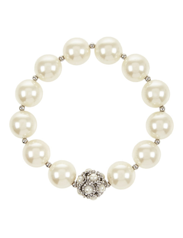 Pearl Effect & Diamanté Stretch Bracelet Image 1 of 1