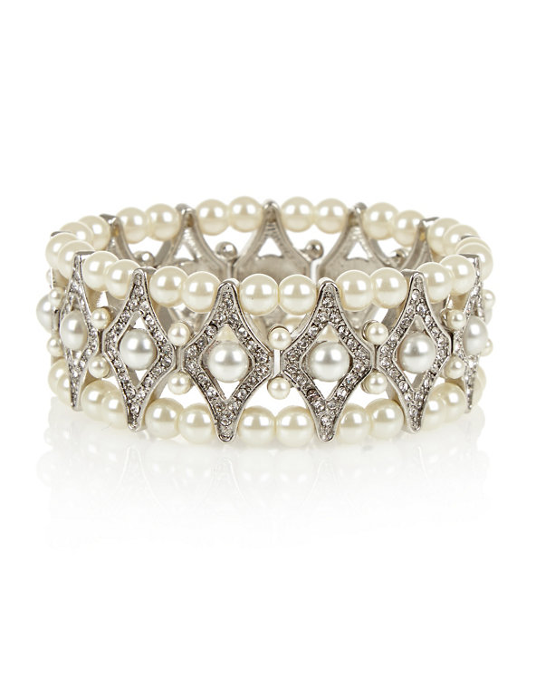 Pearl Effect & Diamanté Stretch Bracelet Image 1 of 1