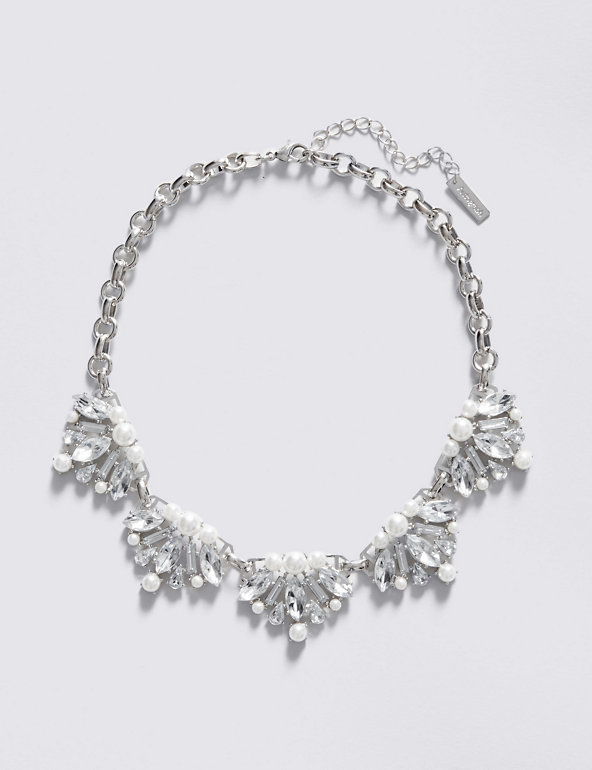 Pearl Effect Diamanté Stone Necklace Image 1 of 1
