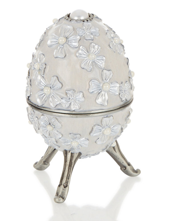 Pearl Effect Floral Egg Jewellery Box Image 1 of 2
