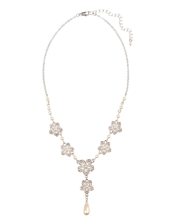 Pearl Effect Floral Necklace MADE WITH SWAROVSKI® ELEMENTS Image 1 of 2
