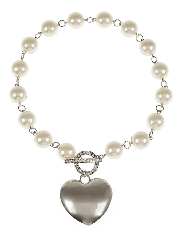 Pearl Effect Heart Pendant Necklace Image 1 of 1