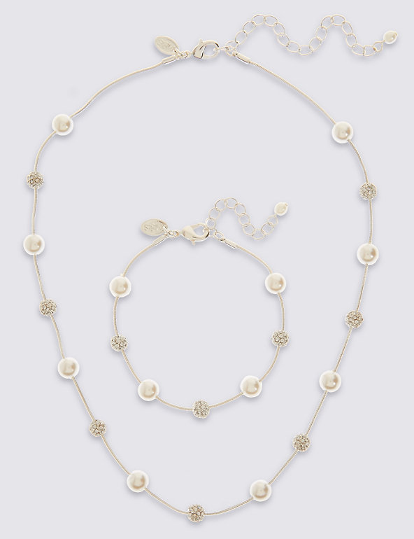 Pearl Effect Necklace & Bracelet Set Image 1 of 2