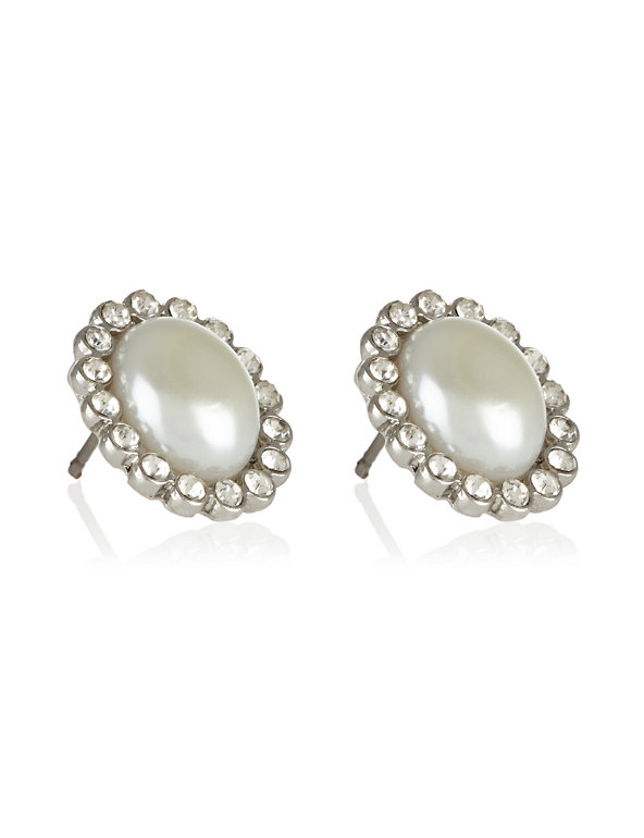 Pearl Effect Oval Sparkle Stud Earrings Image 1 of 1