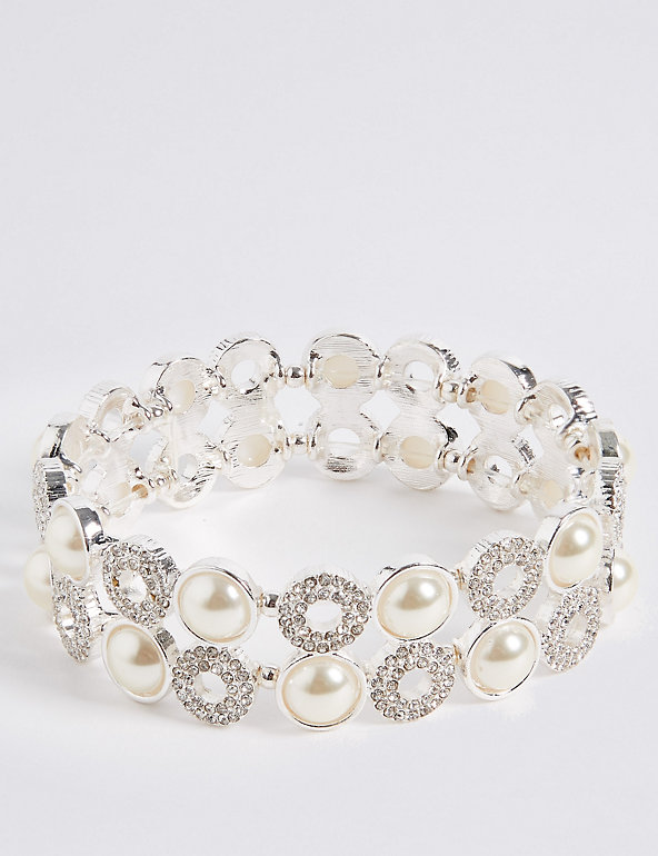 Pearl Effect Pave Disc Bracelet Image 1 of 2