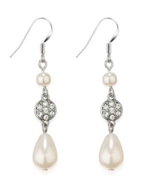 Pearl Effect Pave Triple Diamanté Drop Earrings | M&S Collection | M&S