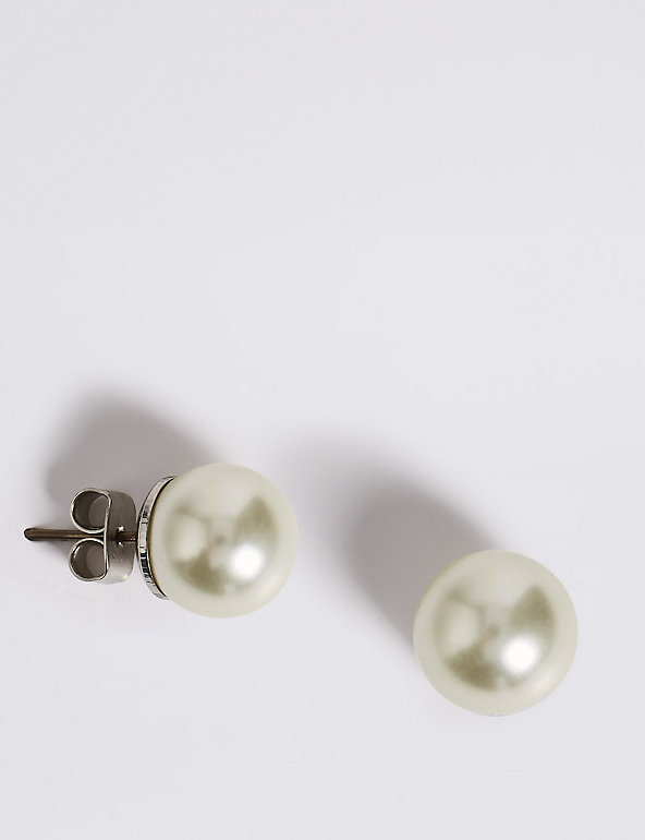 Pearl Effect Stud Earrings Image 1 of 2