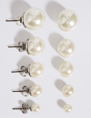 Pearl Effect Stud Earrings Set Image 1 of 2