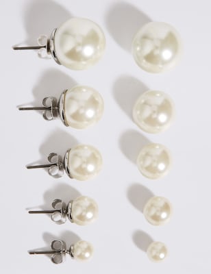 Pearl Effect Stud Earrings Set Image 1 of 2