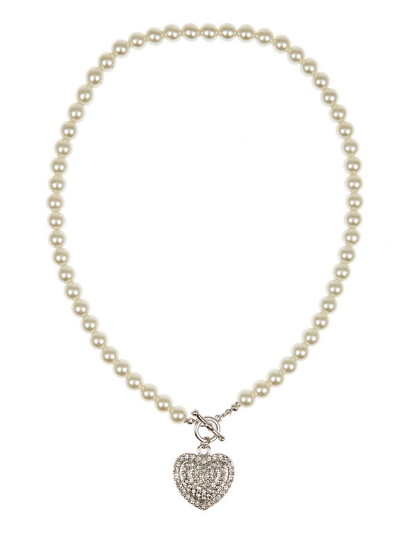 Pearl Effect T-Bar Diamanté Necklace Image 1 of 2