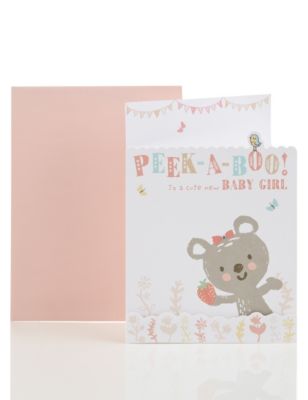 Peek-a-Boo Baby Girl Birth Card Image 1 of 2
