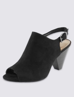 Wide fit peep outlet toe slingbacks