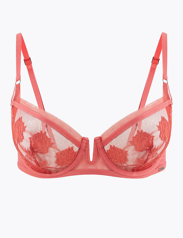 Ex Store Padded Embroidered Push Up Balcony Bra