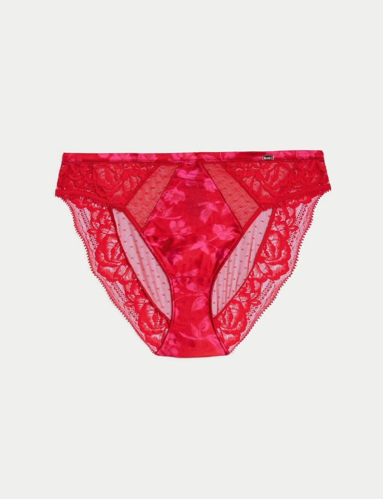 M&S ROSIE Red Silk & Lace High Leg Knicker T816380L Size UK