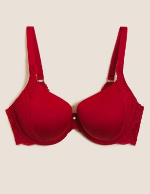 ex M&S PERFECT FIT UNDERWIRED PLUNGE PUSH UP Bra With MEMORY FOAM CHERRY  RED 34B